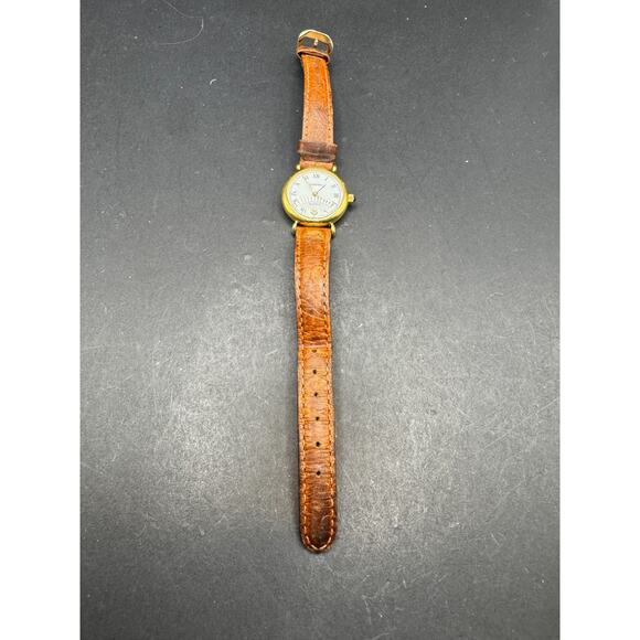 Vintage 90's Tourneau Dress Quartz Date Watch Gold Tone Brown Leather Band 24mm - Picture 3 of 11